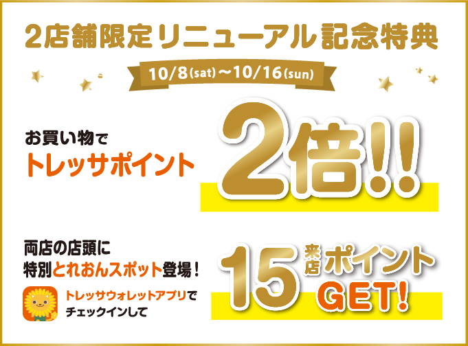 リニューアル記念トレッサポイント2倍